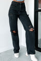 Huntsville High Rise Destroyed Straight Leg Jeans (Washed Black) - NanaMacs