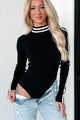 No Nonsense Stripe Detailed Mock Neck Bodysuit (Black/White) - NanaMacs