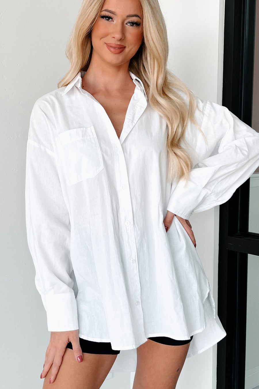 Modernly Classic Oversized Button-Up Shirt (White)