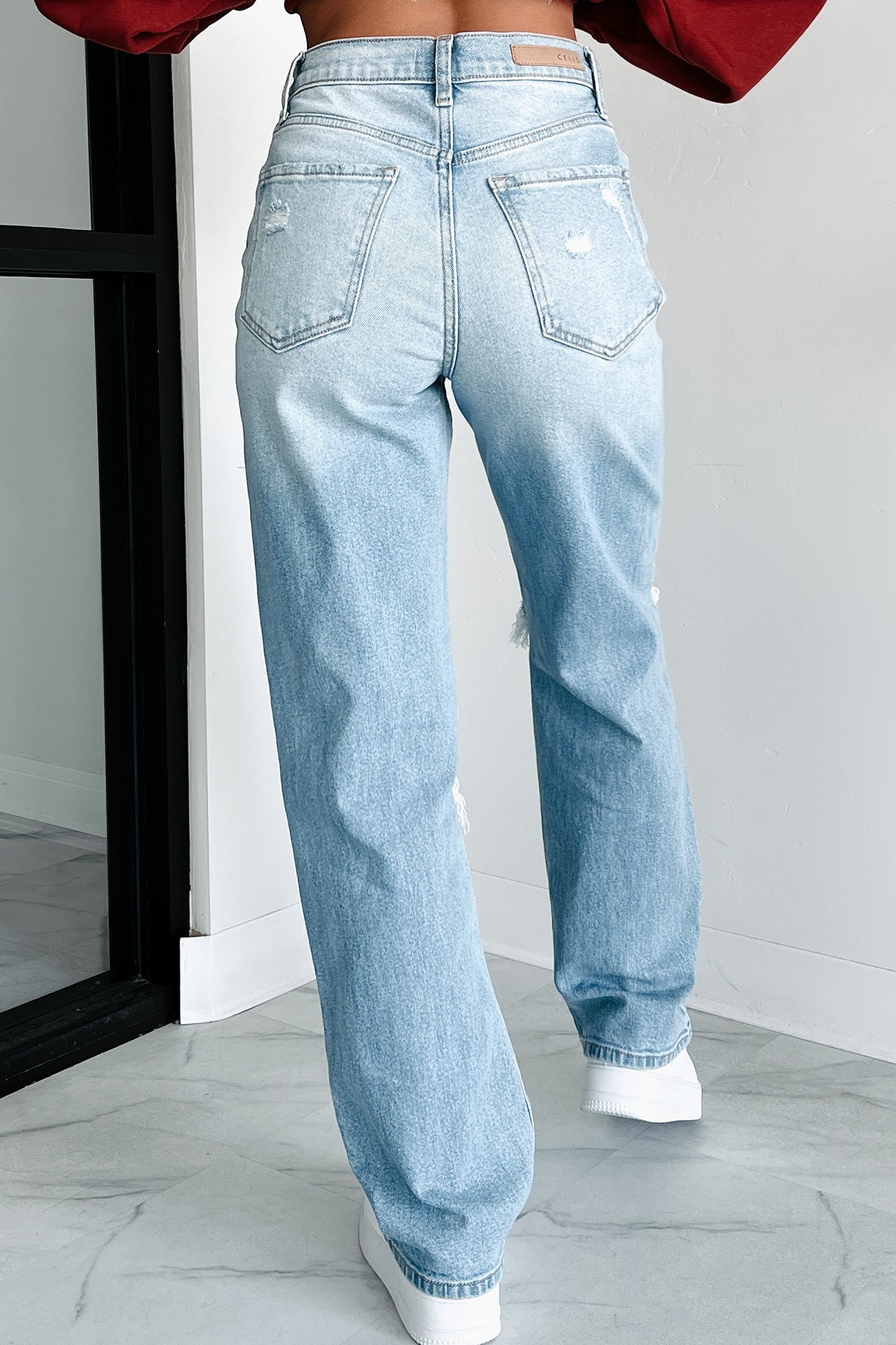 Monty High Rise Distressed Cello Dad Jeans (Light Denim) - NanaMacs