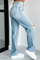 Monty High Rise Distressed Cello Dad Jeans (Light Denim) - NanaMacs