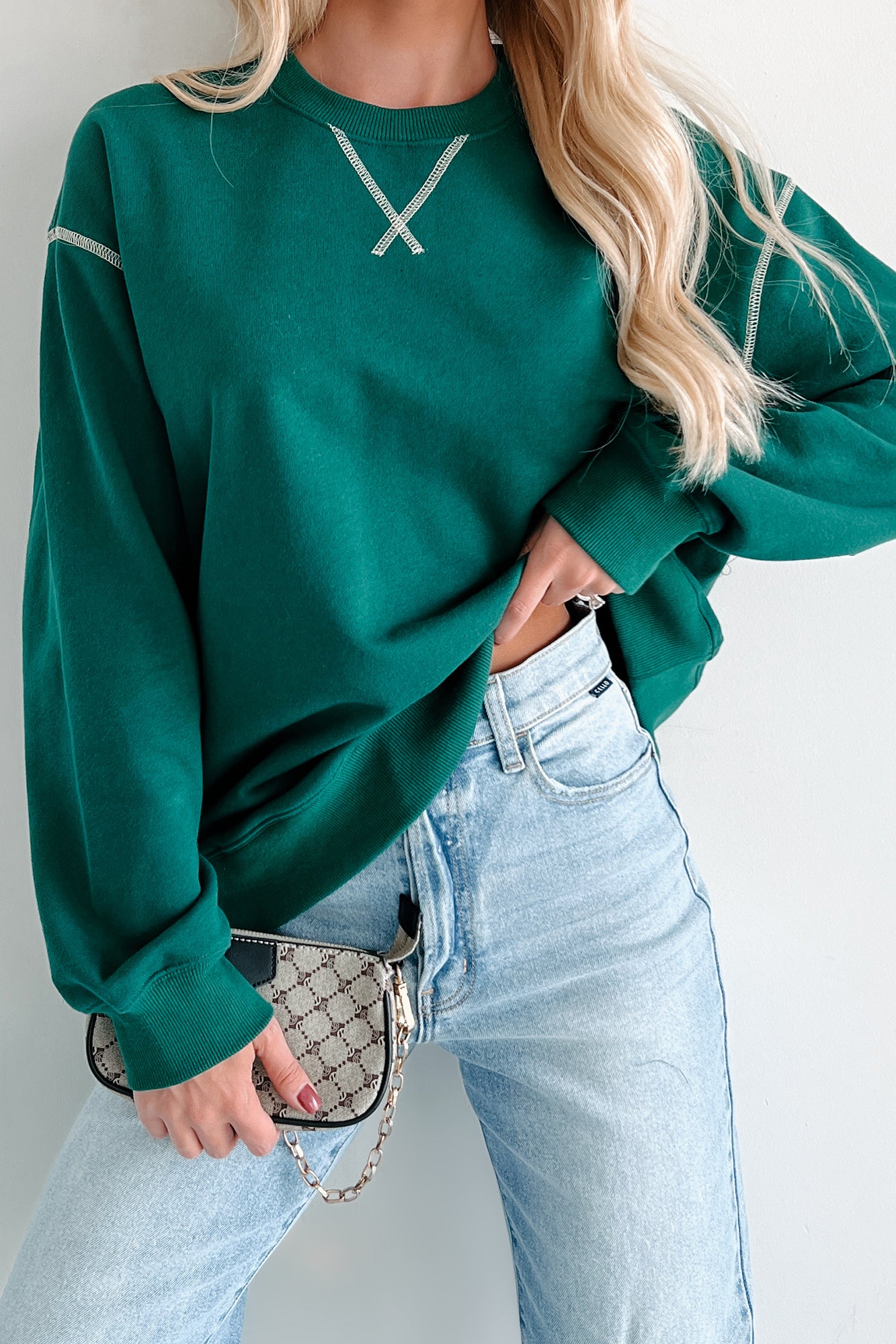 Pressing Pause Oversized Crewneck Sweatshirt (Hunter Green) - NanaMacs