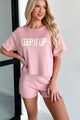 "Keep It Up" Short Sleeve Sweater Knit Top (Blush) - NanaMacs