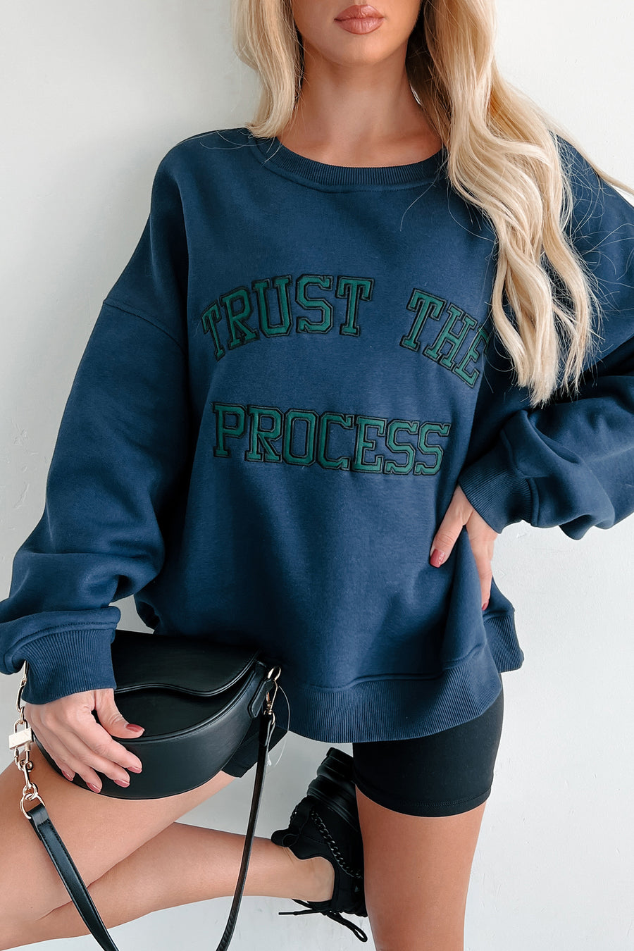 "Trust The Process" Embroidered Sweatshirt (Navy) - NanaMacs