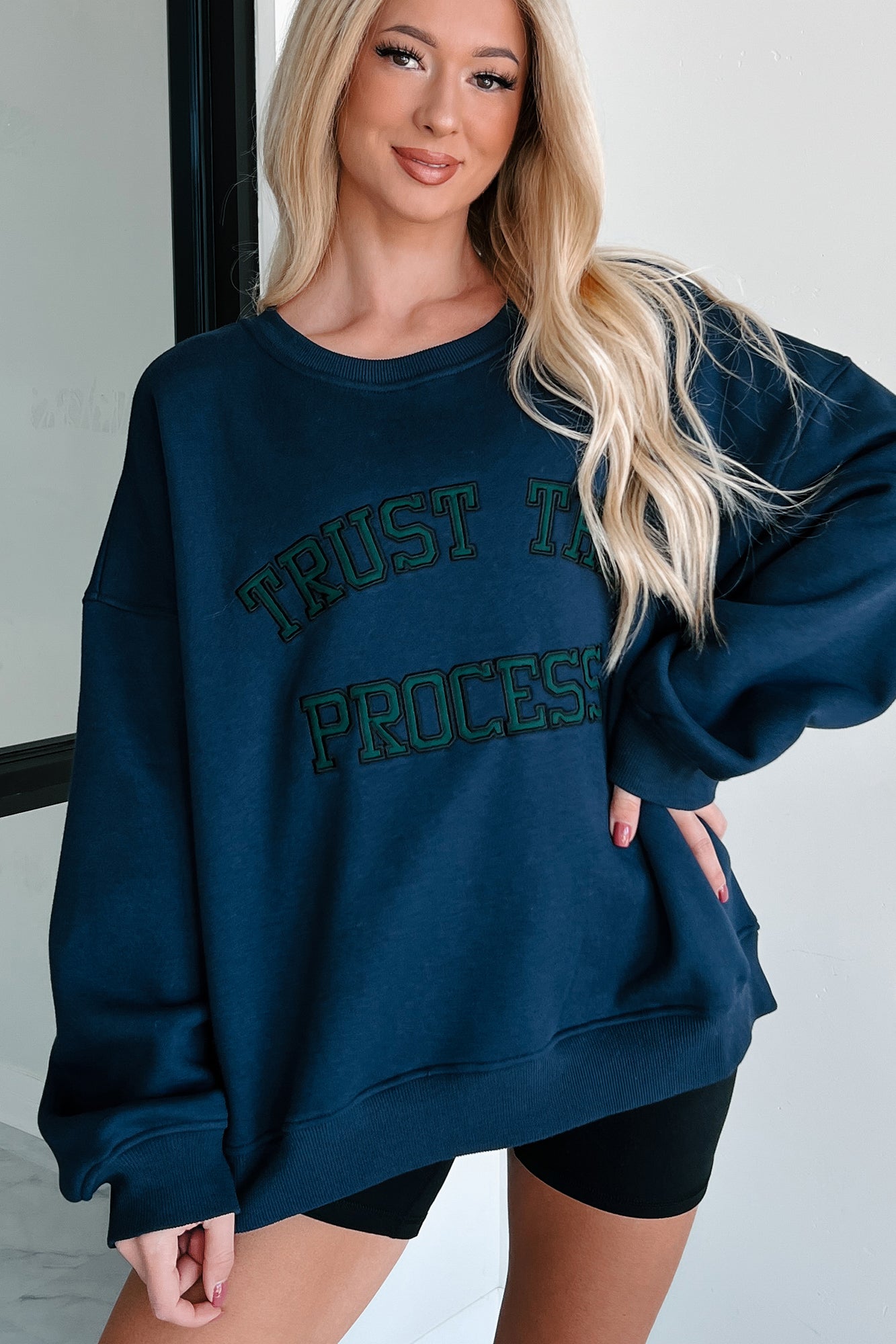 "Trust The Process" Embroidered Sweatshirt (Navy) - NanaMacs