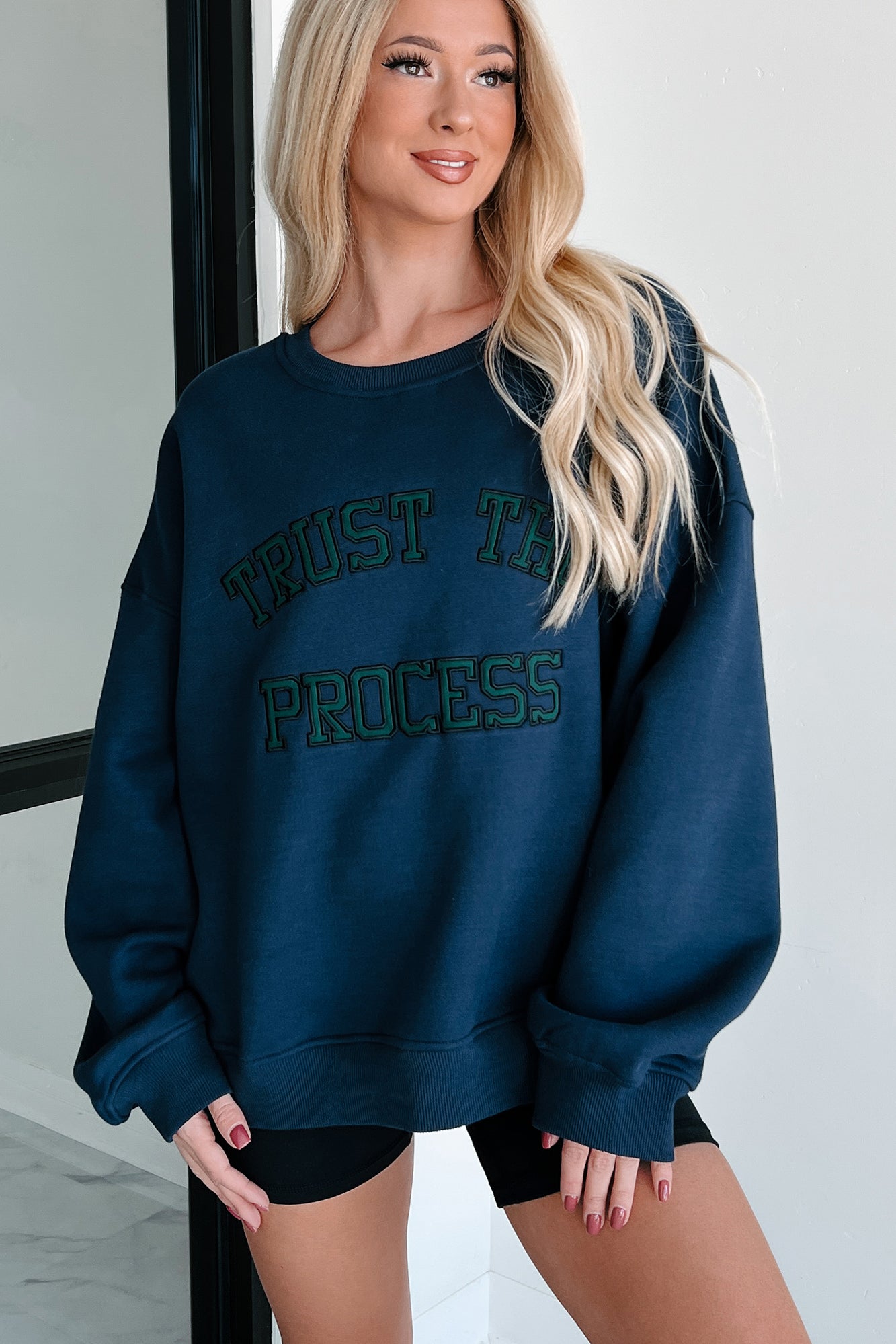 "Trust The Process" Embroidered Sweatshirt (Navy) - NanaMacs