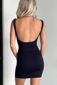 Don't Keep Me Waiting Square Neck Bodycon Dress (Dark Navy) - NanaMacs