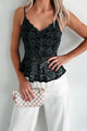 Stardust Whisper Glitter Lace Tank Top (Black) - NanaMacs