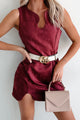 Table For Two Faux Suede Dress (Burgundy) - NanaMacs