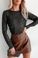 Shattering Boundaries Glitter Mesh Long Sleeve Top (Black) - NanaMacs