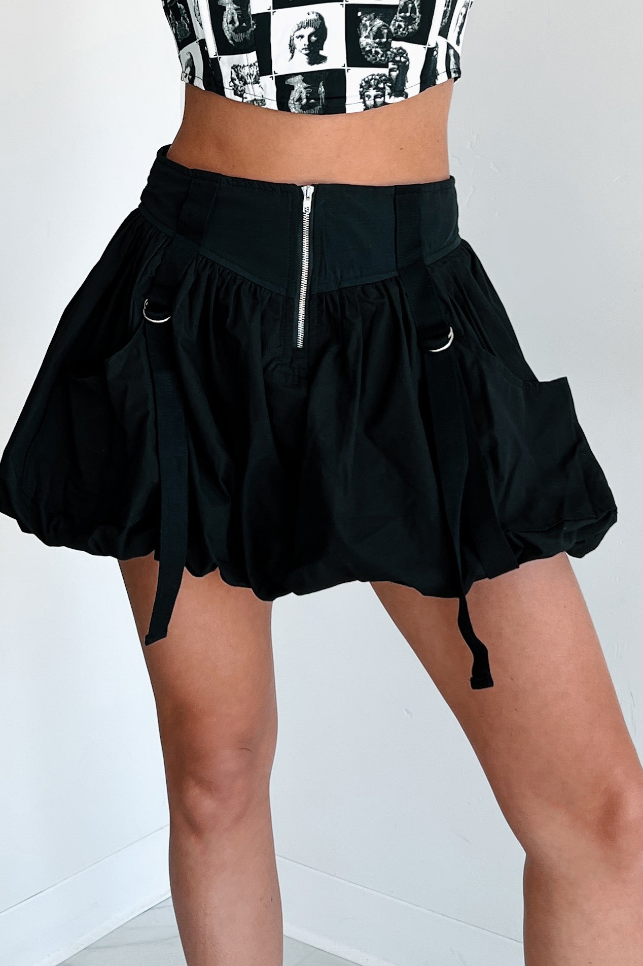 Rebel By Choice Strap Detail Bubble Skirt (Black) - NanaMacs