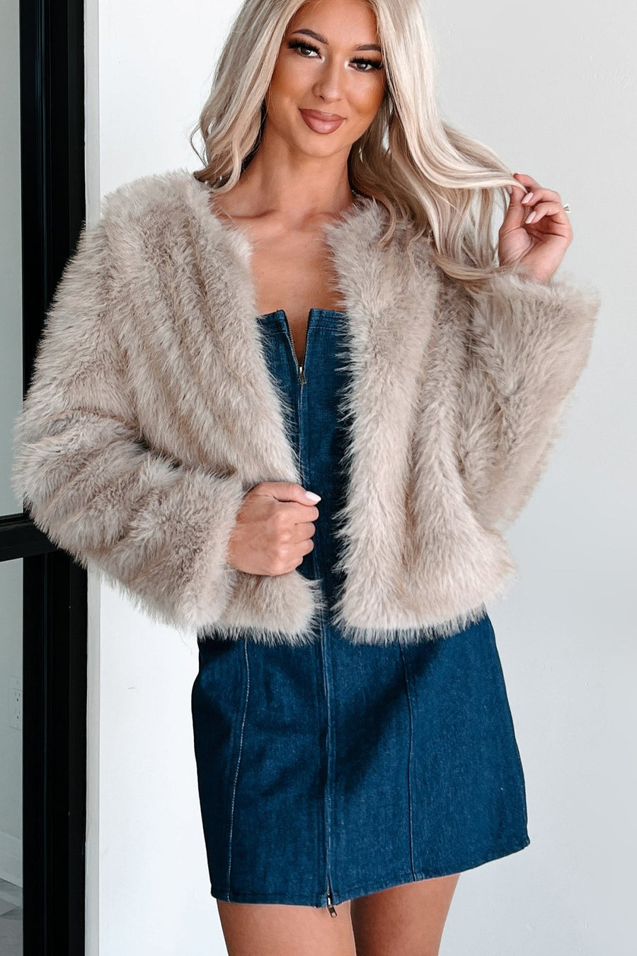 Caviar Wishes Faux Fur Jacket (Taupe) - NanaMacs