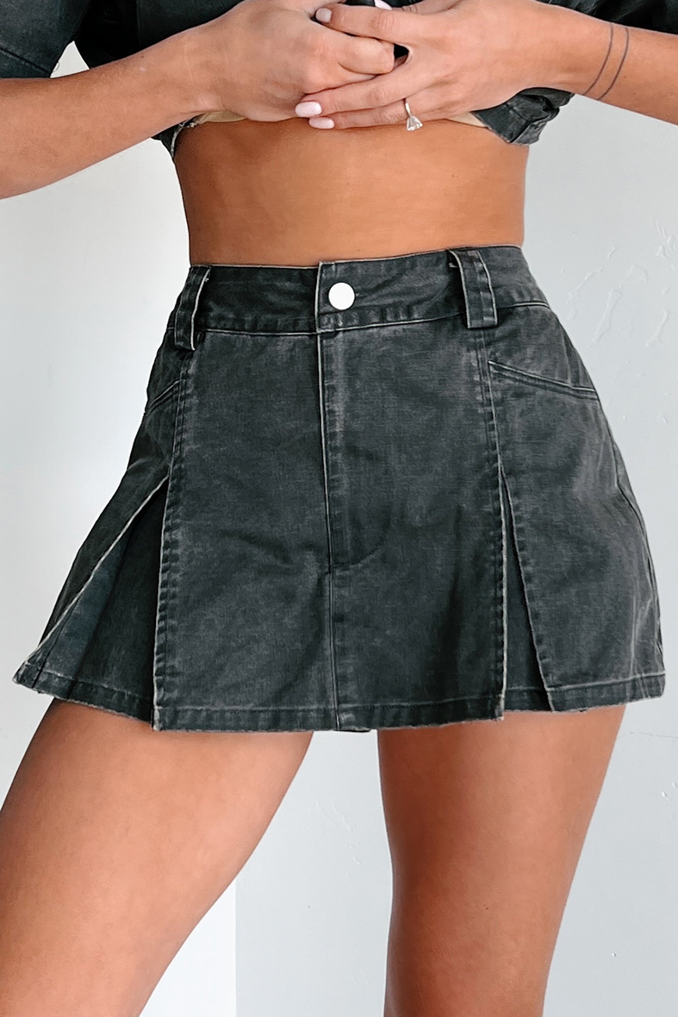 Total Nonsense Pleated Denim Skort (Washed Grey) - NanaMacs