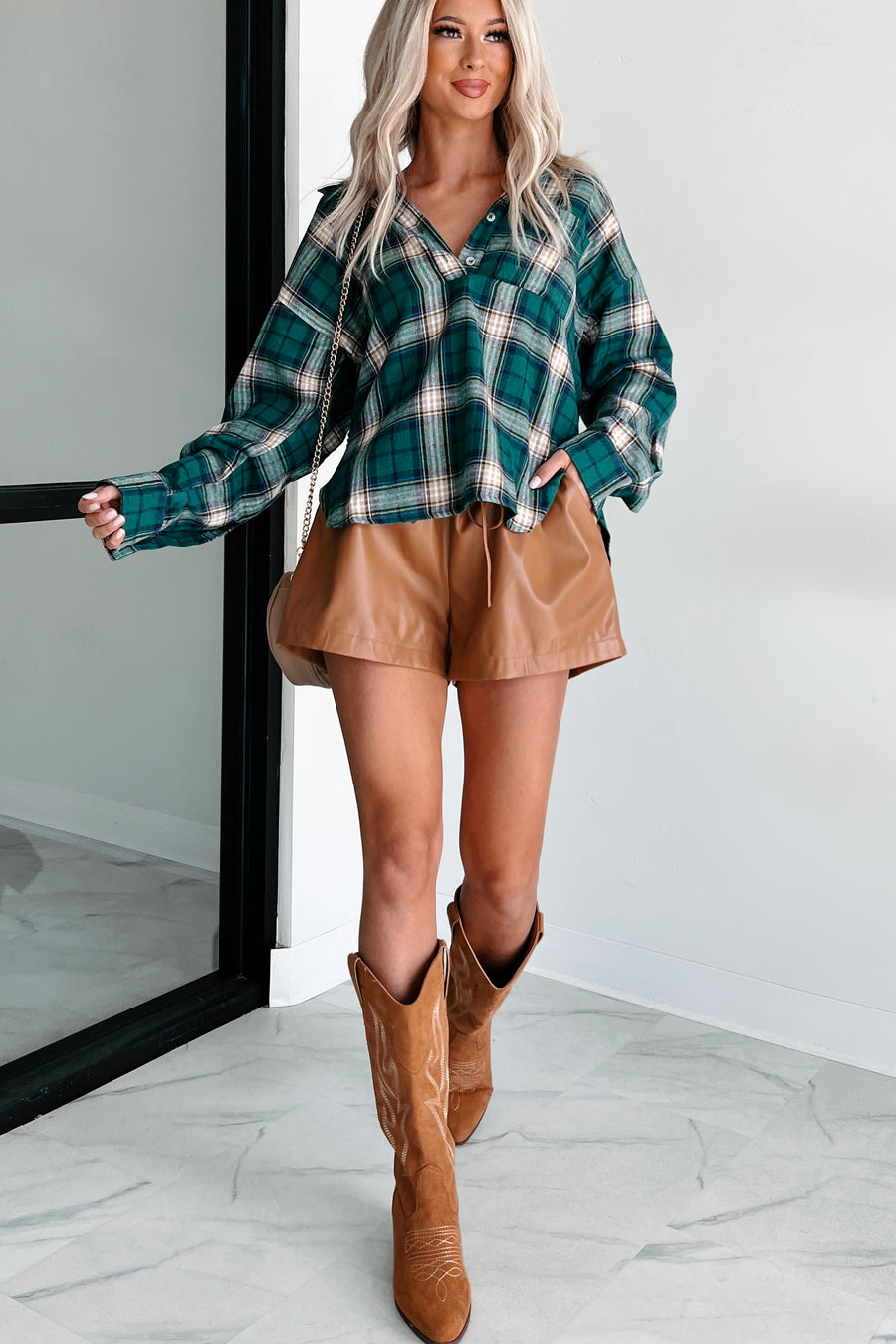 Blanchard Oversized Plaid Pullover Shirt (Green) - NanaMacs