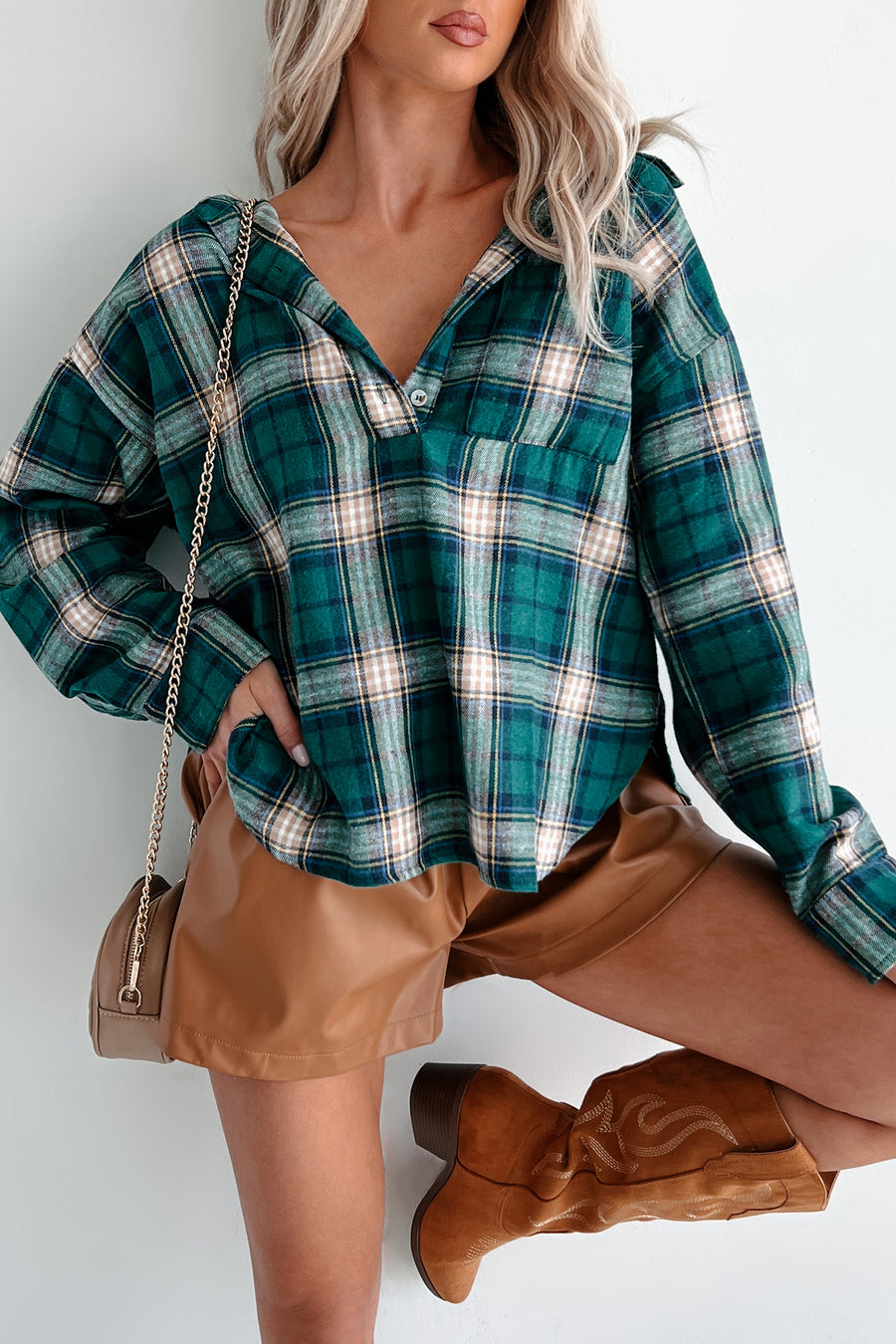 Blanchard Oversized Plaid Pullover Shirt (Green) - NanaMacs