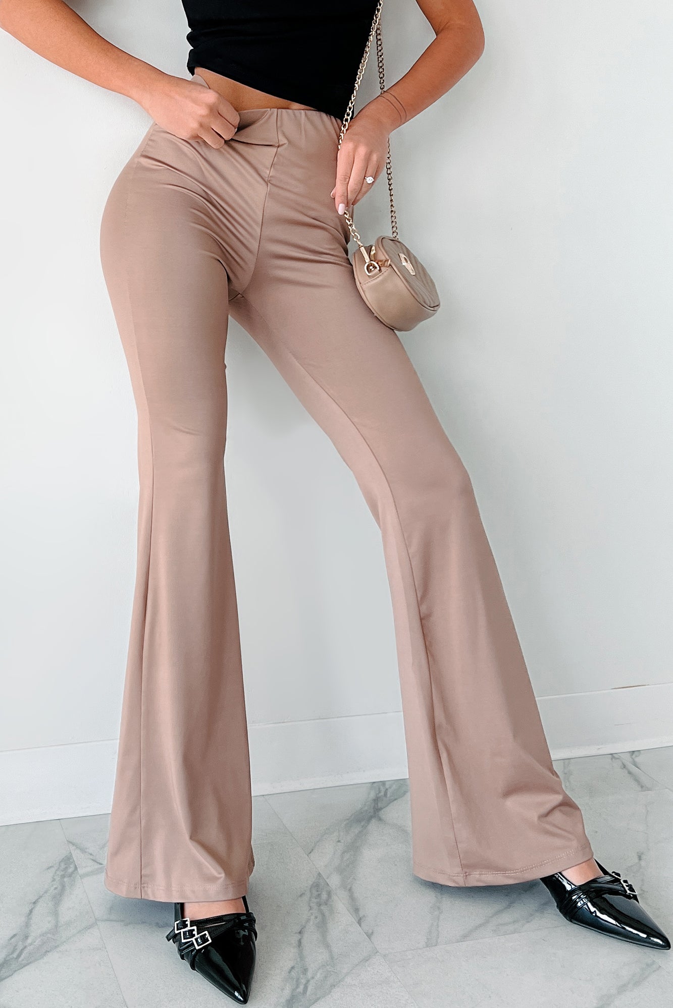 Indecisive Mood Elastic Waist Flare Pants (Mocha) - NanaMacs