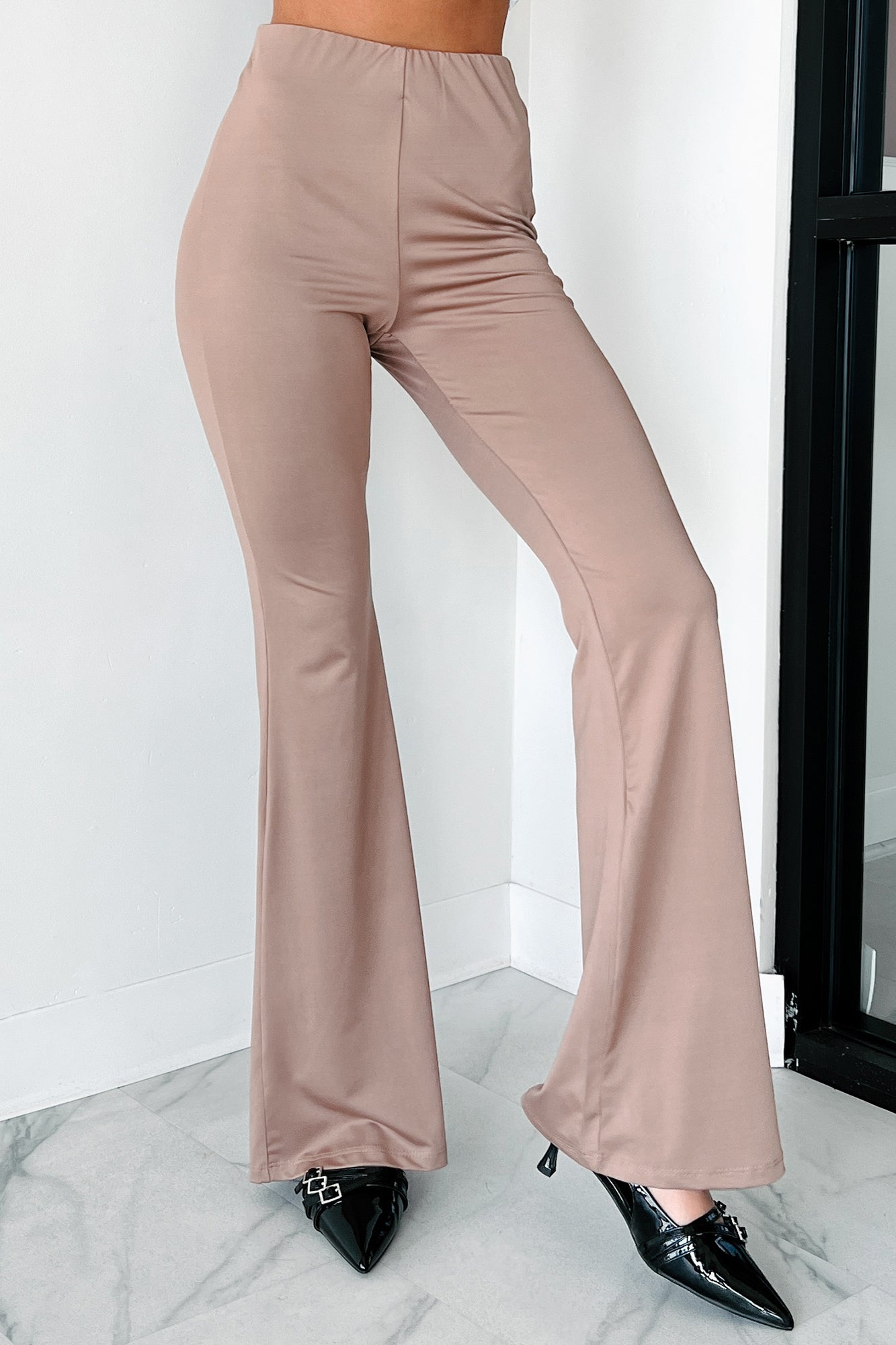 Indecisive Mood Elastic Waist Flare Pants (Mocha) - NanaMacs