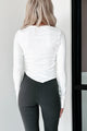 Tristan Side Ruched Asymmetric Long Sleeve Top (Ivory) - NanaMacs