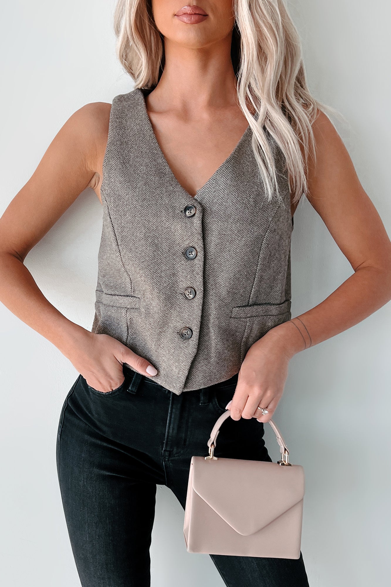 Gentleman's Agreement Herringbone Vest Top (Brown) - NanaMacs