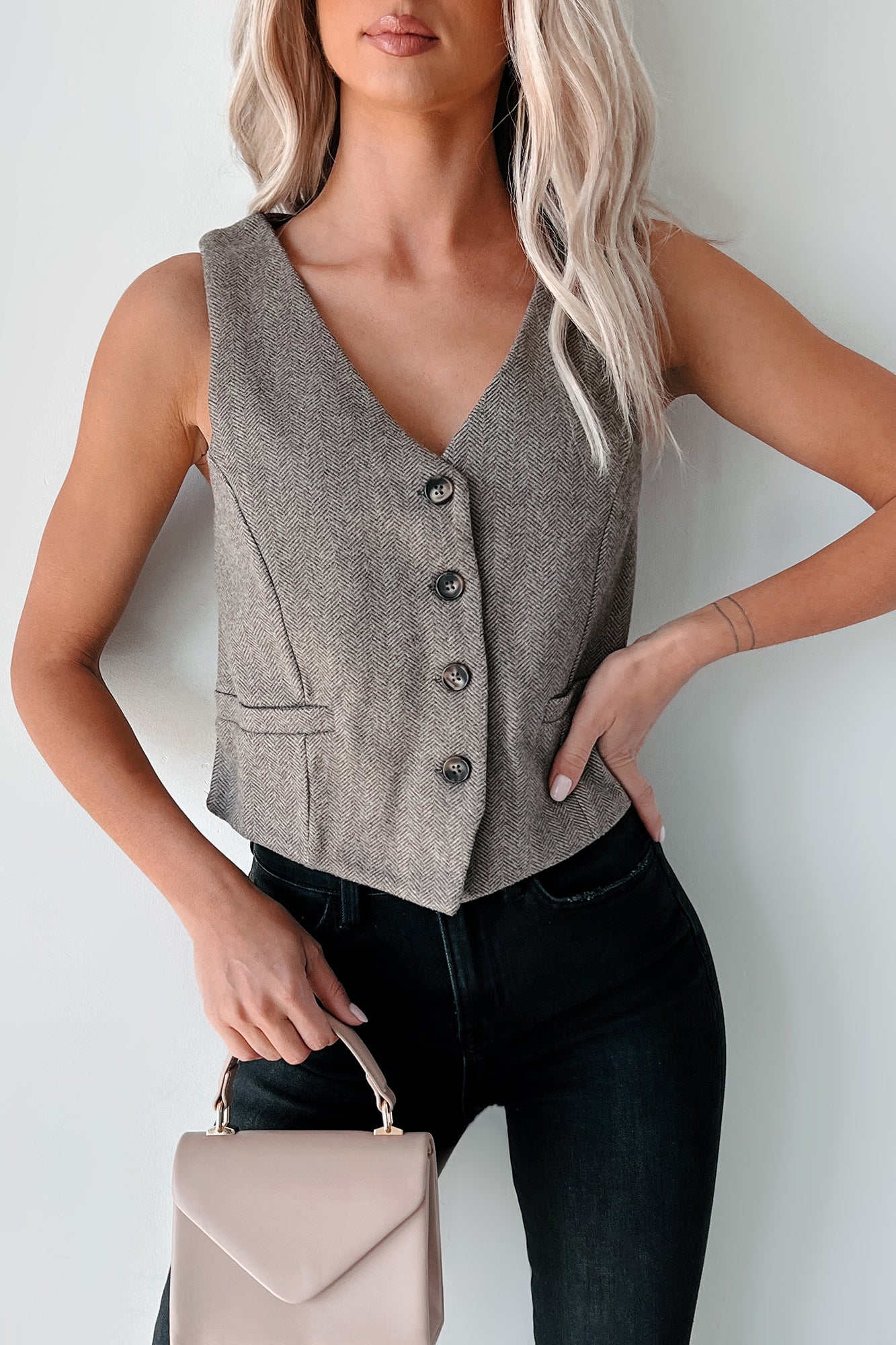 Gentleman's Agreement Herringbone Vest Top (Brown) - NanaMacs