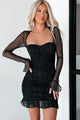 Embrace The Sparkle Glitter Mesh Long Sleeve Mini Dress (Black) - NanaMacs