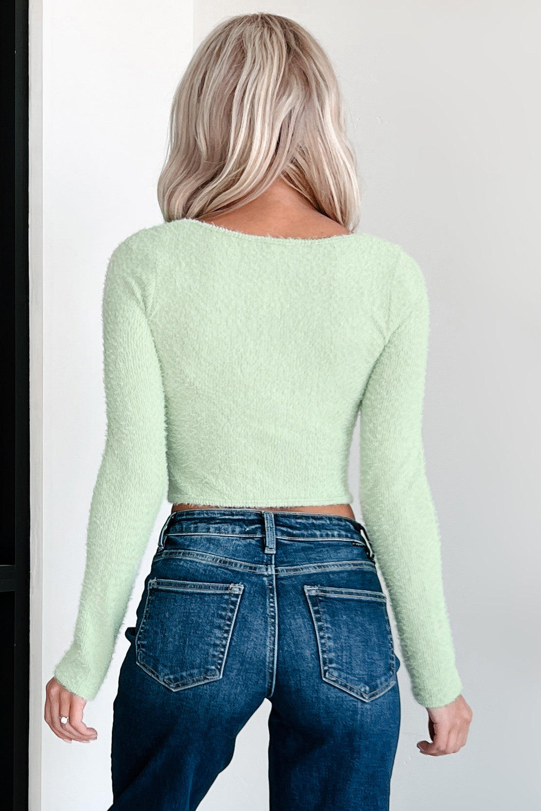 Art Of Subtleness Fuzzy Knit Long Sleeve Top (Mint) - NanaMacs