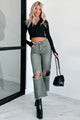 Doyle High Rise 90s Vintage Vervet Crop Flare Jeans (Olive) - NanaMacs