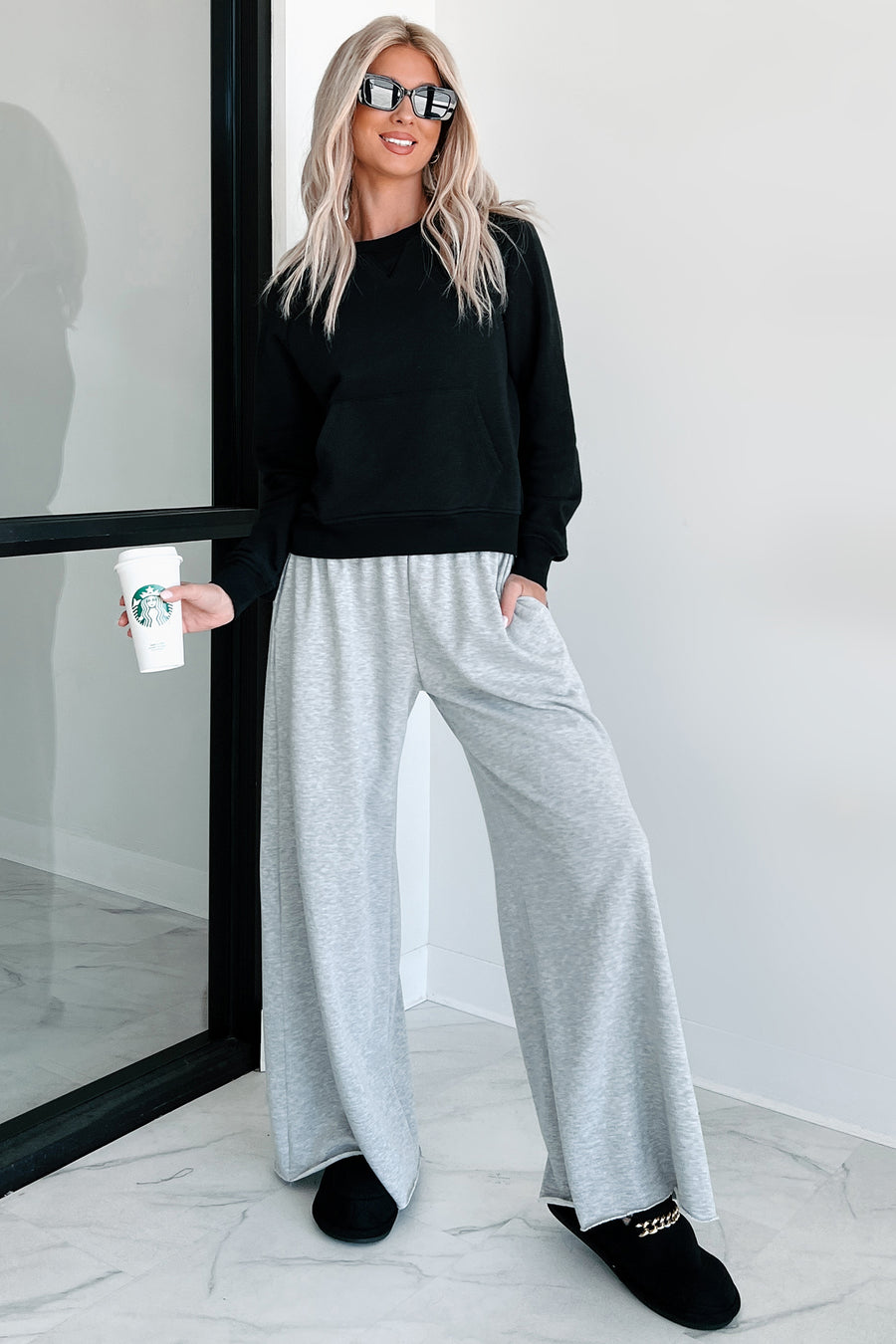 Chasing Relaxation Wide Leg Lounge Pants (Heather Grey) - NanaMacs