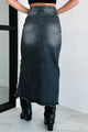 Over The Heartache Distressed Denim Midi Skirt (Black) - NanaMacs