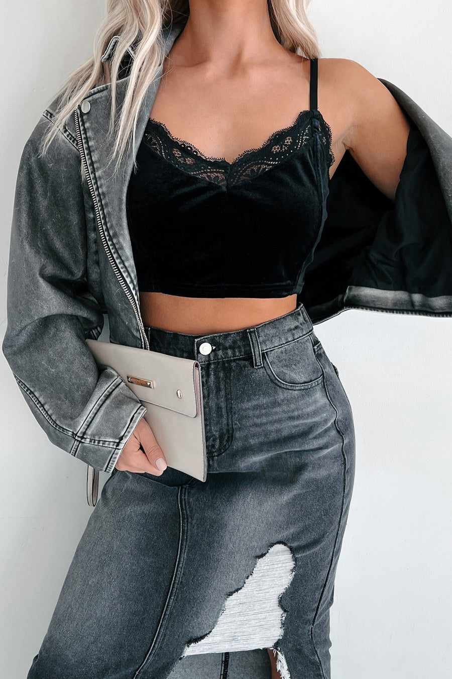 Always Distracting Velvet Crop Top (Black) - NanaMacs