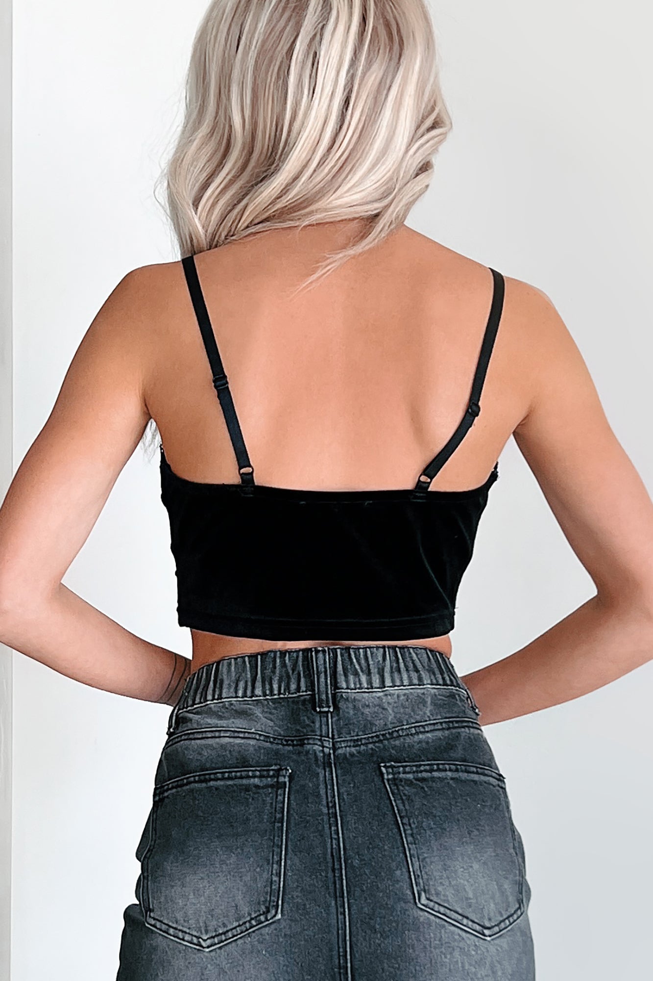 Always Distracting Velvet Crop Top (Black) - NanaMacs