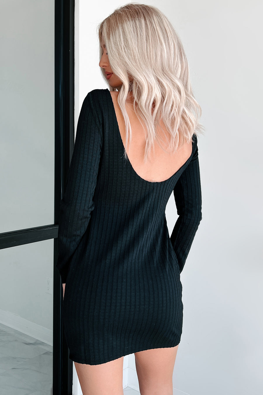 Wanna Be Loved Textured Knit Backless Mini Dress (Black) - NanaMacs