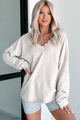 Samson Raw Edged Oversized Long Sleeve Top (Beige) - NanaMacs