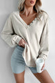 Samson Raw Edged Oversized Long Sleeve Top (Beige) - NanaMacs