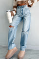 Monty High Rise Distressed Cello Dad Jeans (Light Denim) - NanaMacs