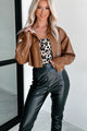 Little Bit Sassy Faux Leather Crop Shacket (Brown) - NanaMacs