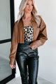 Little Bit Sassy Faux Leather Crop Shacket (Brown) - NanaMacs