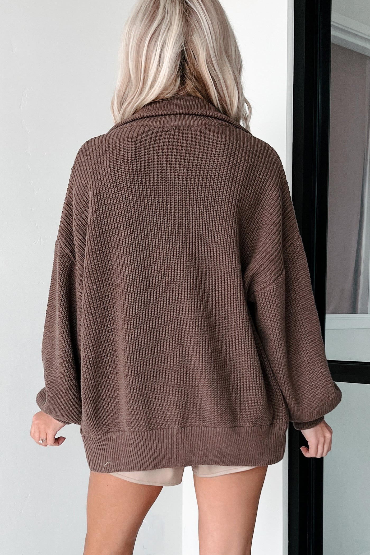 Cozy Callings Oversized Zip-Up Sweater Jacket (Mocha) - NanaMacs