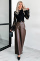 More Than Usual Wide-Leg Faux Leather Pant (Chocolate) - NanaMacs