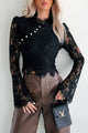 Act Like A Lady Button Detail Lace Long Sleeve Top (Black) - NanaMacs