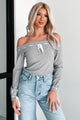 Simple Sentiments Off The Shoulder Contrast Stitch Top (Grey) - NanaMacs