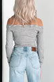 Simple Sentiments Off The Shoulder Contrast Stitch Top (Grey) - NanaMacs