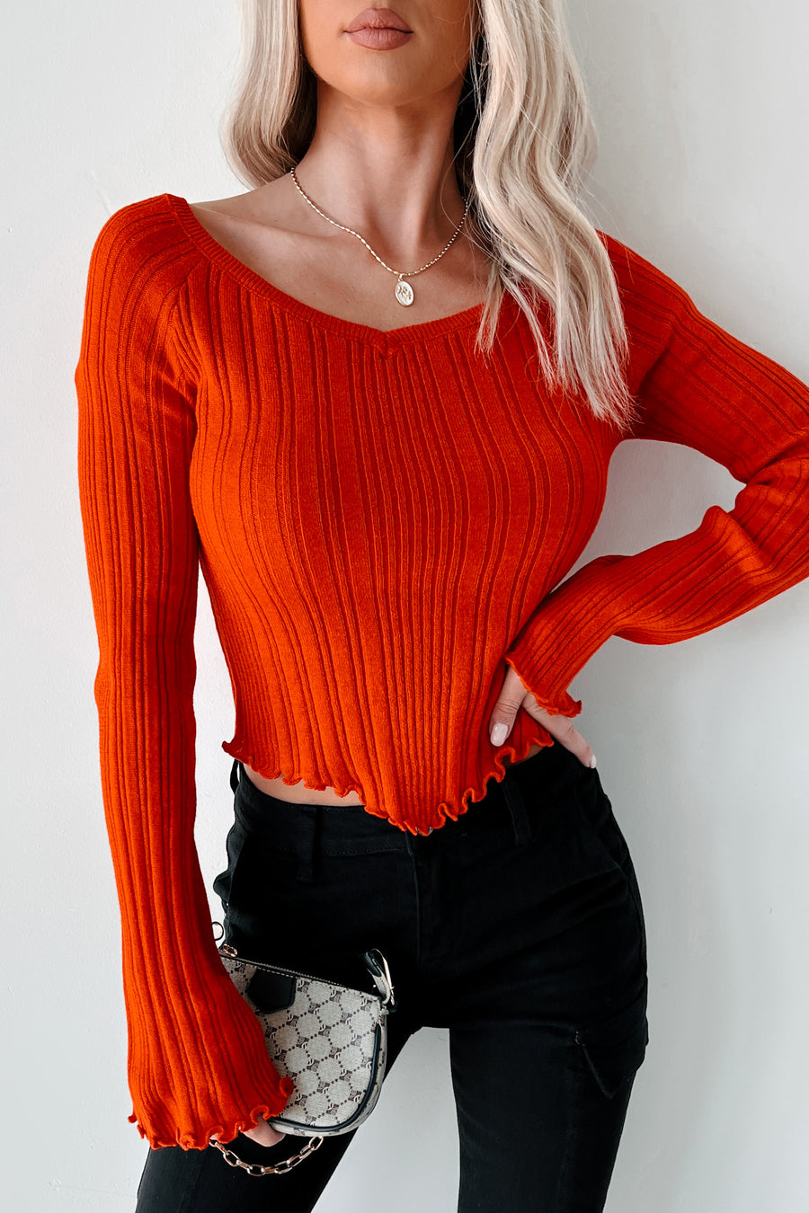 Delicate Darling Off The Shoulder Long Sleeve Top (Red) - NanaMacs