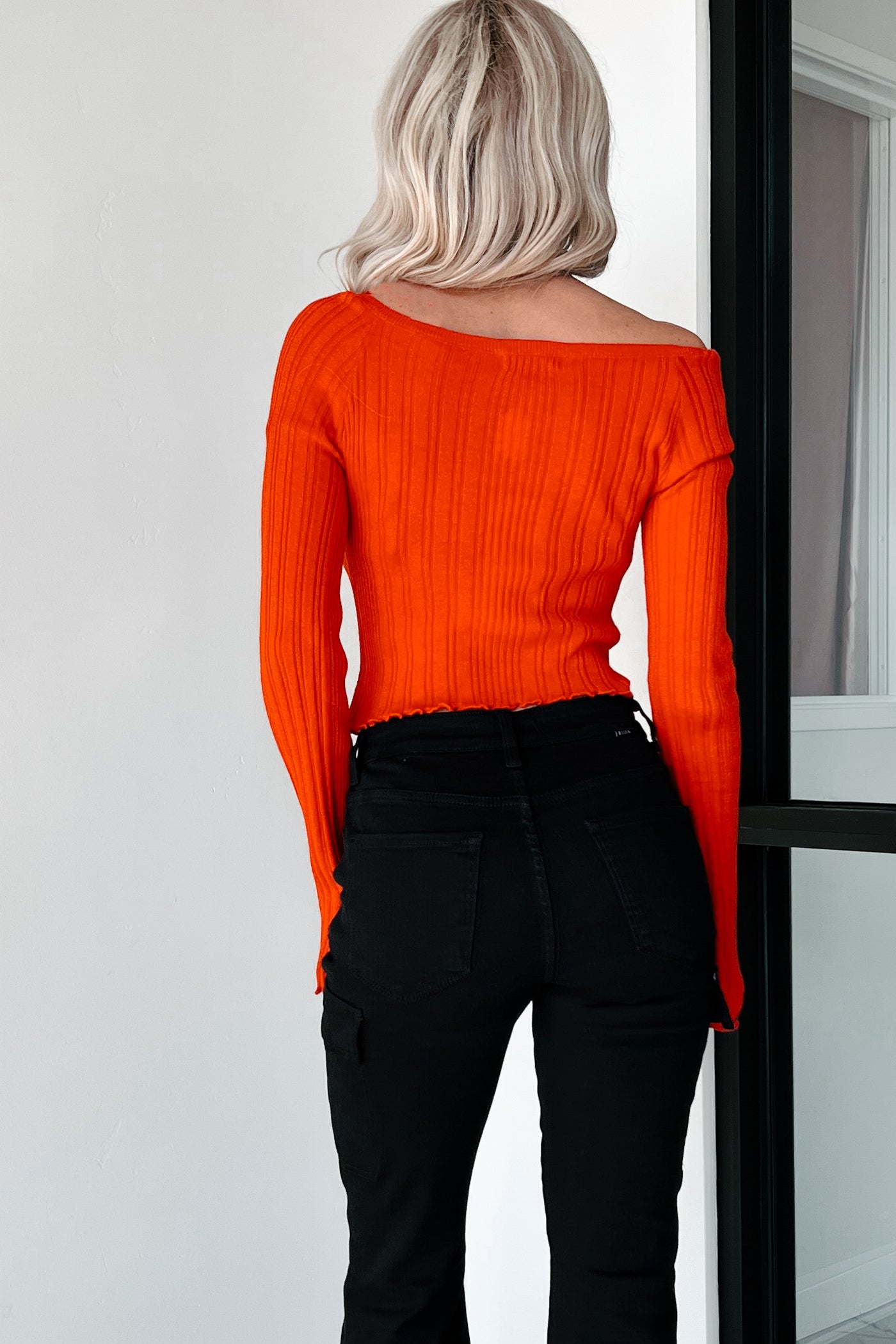 Delicate Darling Off The Shoulder Long Sleeve Top (Red) - NanaMacs