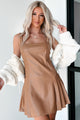 Sassed Up Pleated Faux Leather Dress (Camel) - NanaMacs