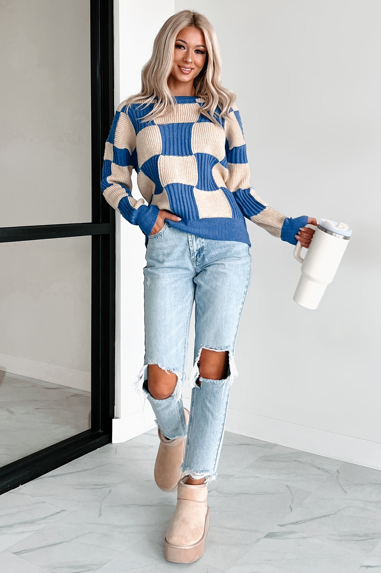 Alaina High Rise Distressed Boyfriend Jeans (Light Denim) - NanaMacs