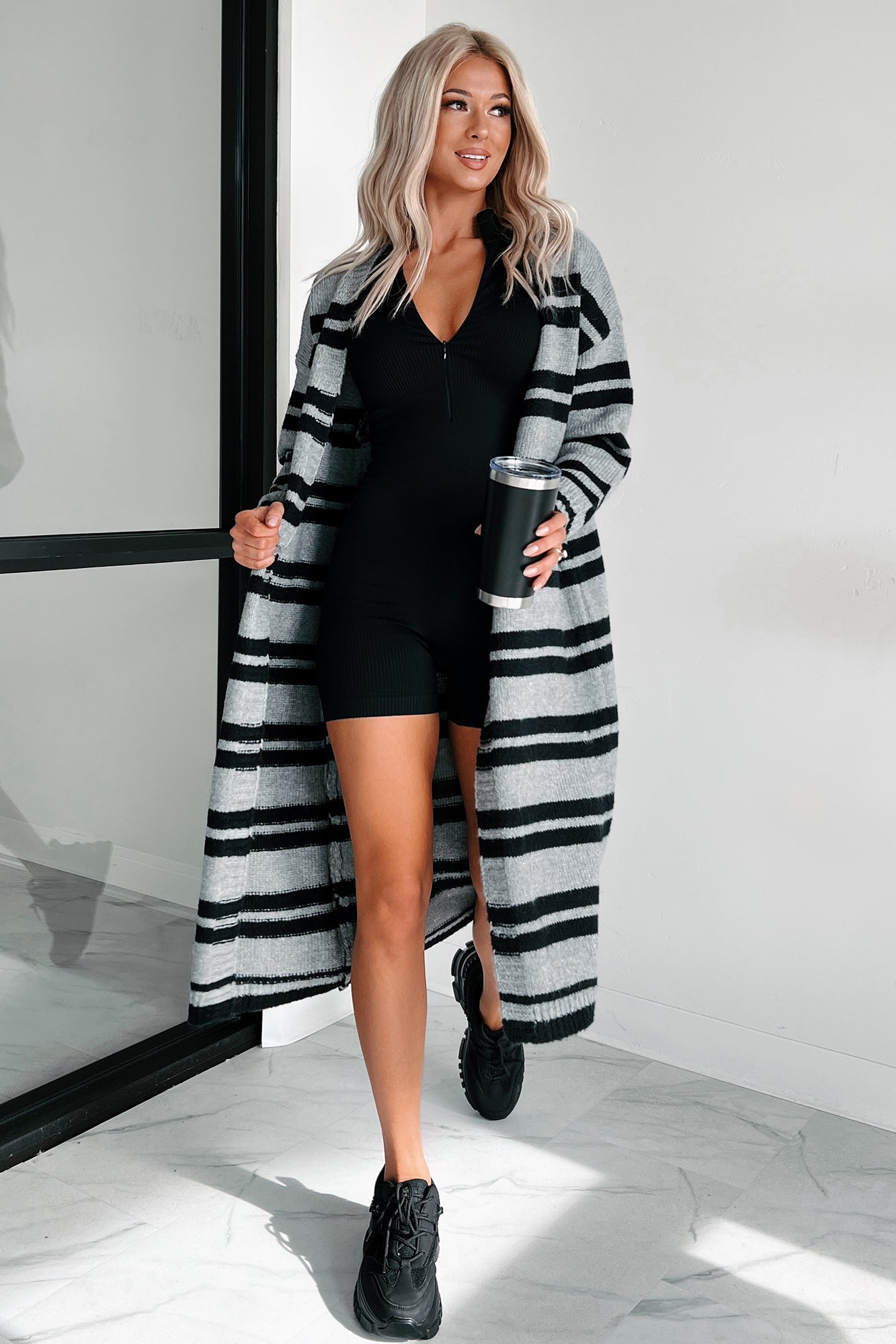Just A Cold Spell Striped Cardigan (Black/Grey) · NanaMacs
