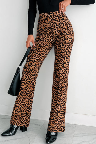Feeling Ferocious Leopard Print Flare Pants (Leopard) - NanaMacs