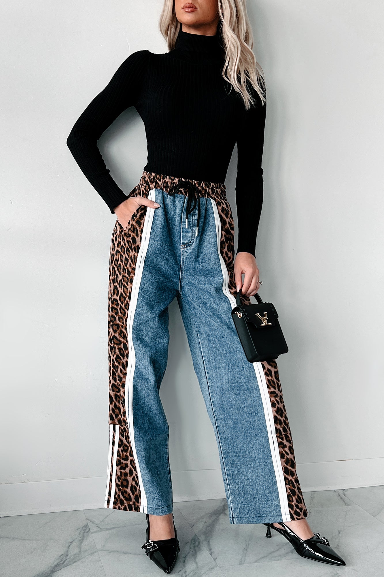 Sabor Special A Denim & Leopard Drawstring Pants (Medium) · NanaMacs