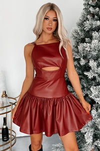 Never The Problem Faux Leather Cut-Out Dress (Burgundy) - NanaMacs